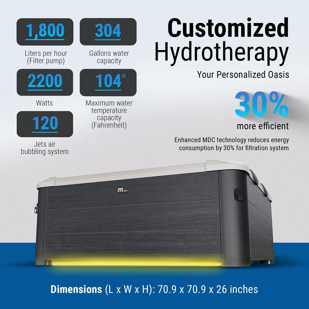 MSpa Oslo 6 Person Squared Hot Tub with Hydro Massage Jets Plus &  Strip