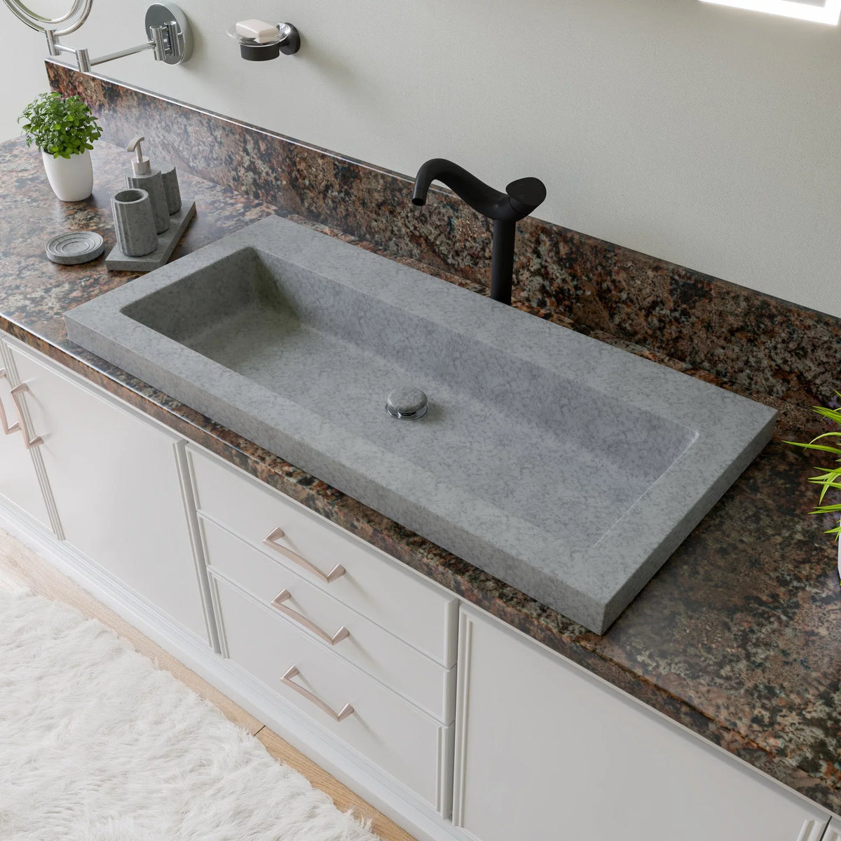 brand ABCO40TR 40" Solid Concrete Gray Matte Trough Sink for the Bathroom