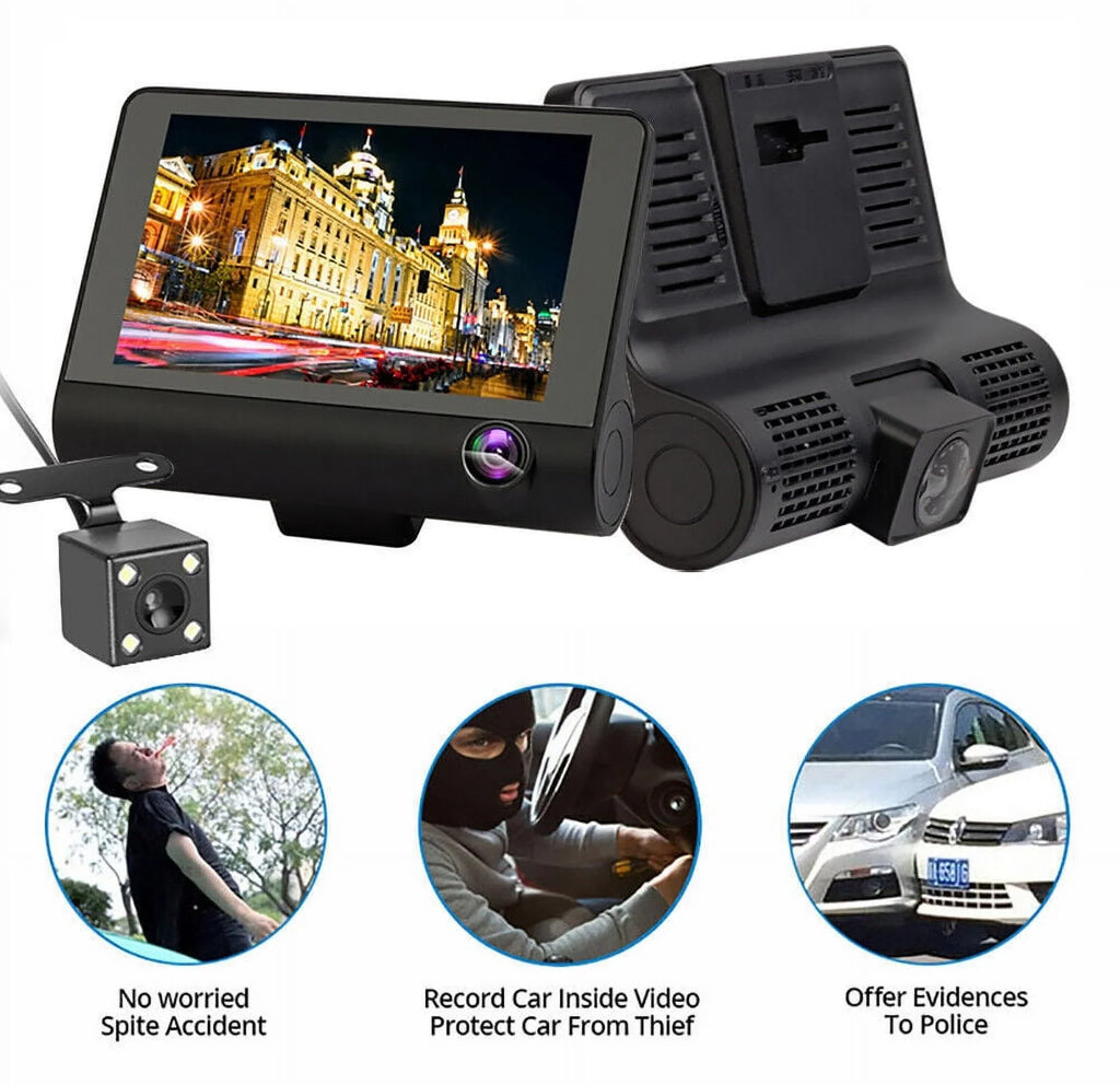 Xhy Car Dual Lens Dash Cam 1080P 4"   Front/Rear/Built-In Video Camera Driving Recorder G-Sensor, Motion Detection and Parking Monitoring