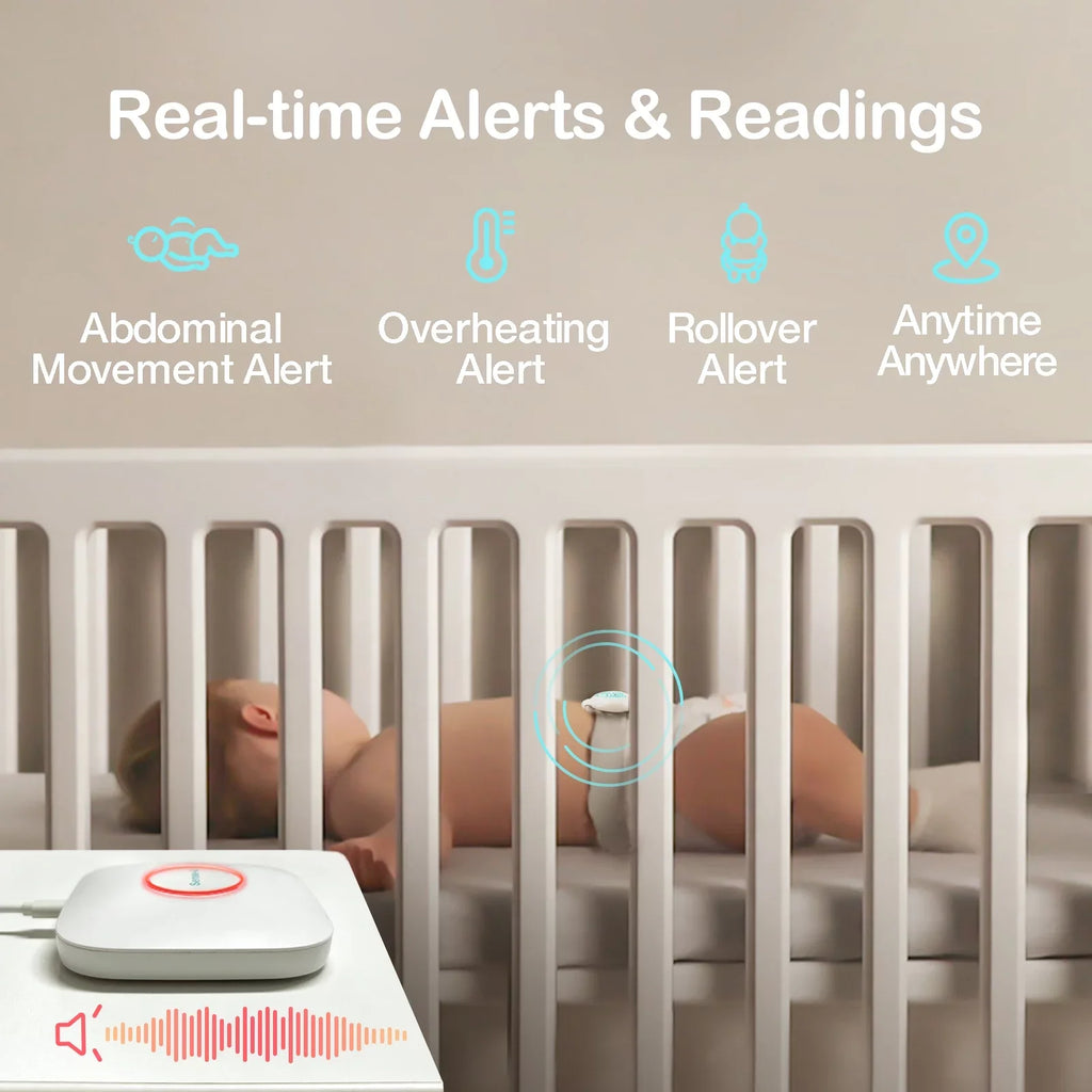 Sense-U Smart Baby Abdominal Movement Monitor - Tracks Baby's Abdominal Movement, Temperature, Rollover, Sleeping Position and Humidity on Smartphone and Base Station - Anytime, Anywhere, Green