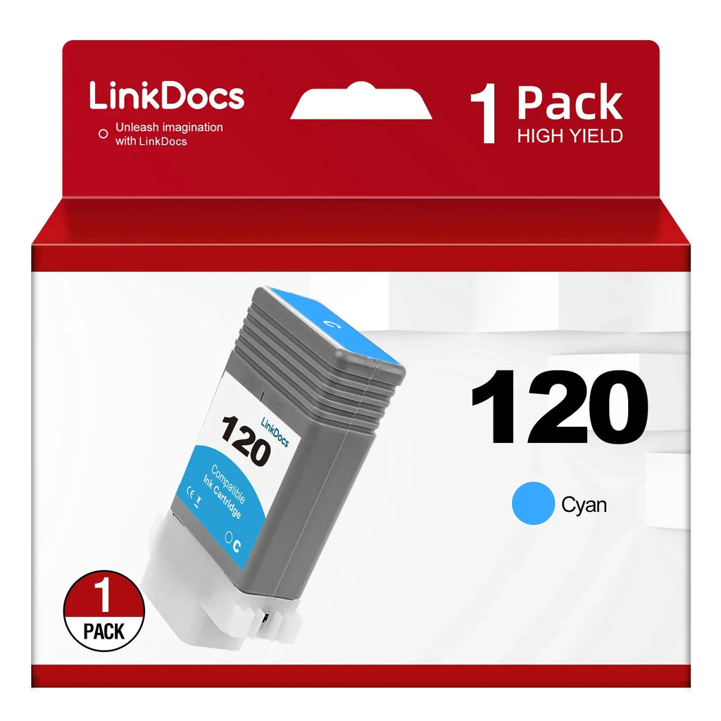 LinkDocs Compatible PFI120 -120 Cyan Ink Cartridges (130ml) Replacement for Canon PFI120 -120 -120C Work for Canon ImagePROGRAF  -200 -205 -300 -305 and -200 -300 Printer