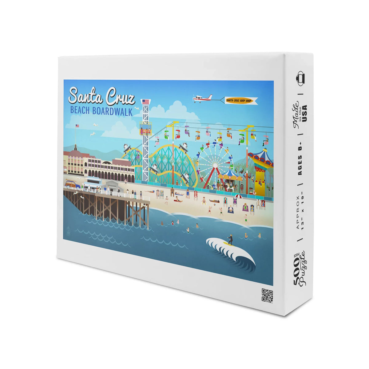 Santa Cruz, California, Retro Scene (19x27 inches, Premium 500 Piece Jigsaw Puzzle for Adults and Family, Made in )