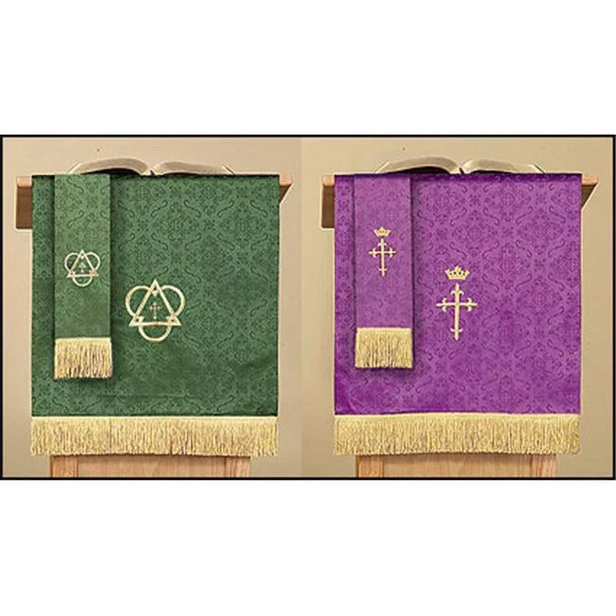 Christian Brands Church Supply LC027 Jacquard Reversible Pulpit Scarf with Cross, Purple & Green