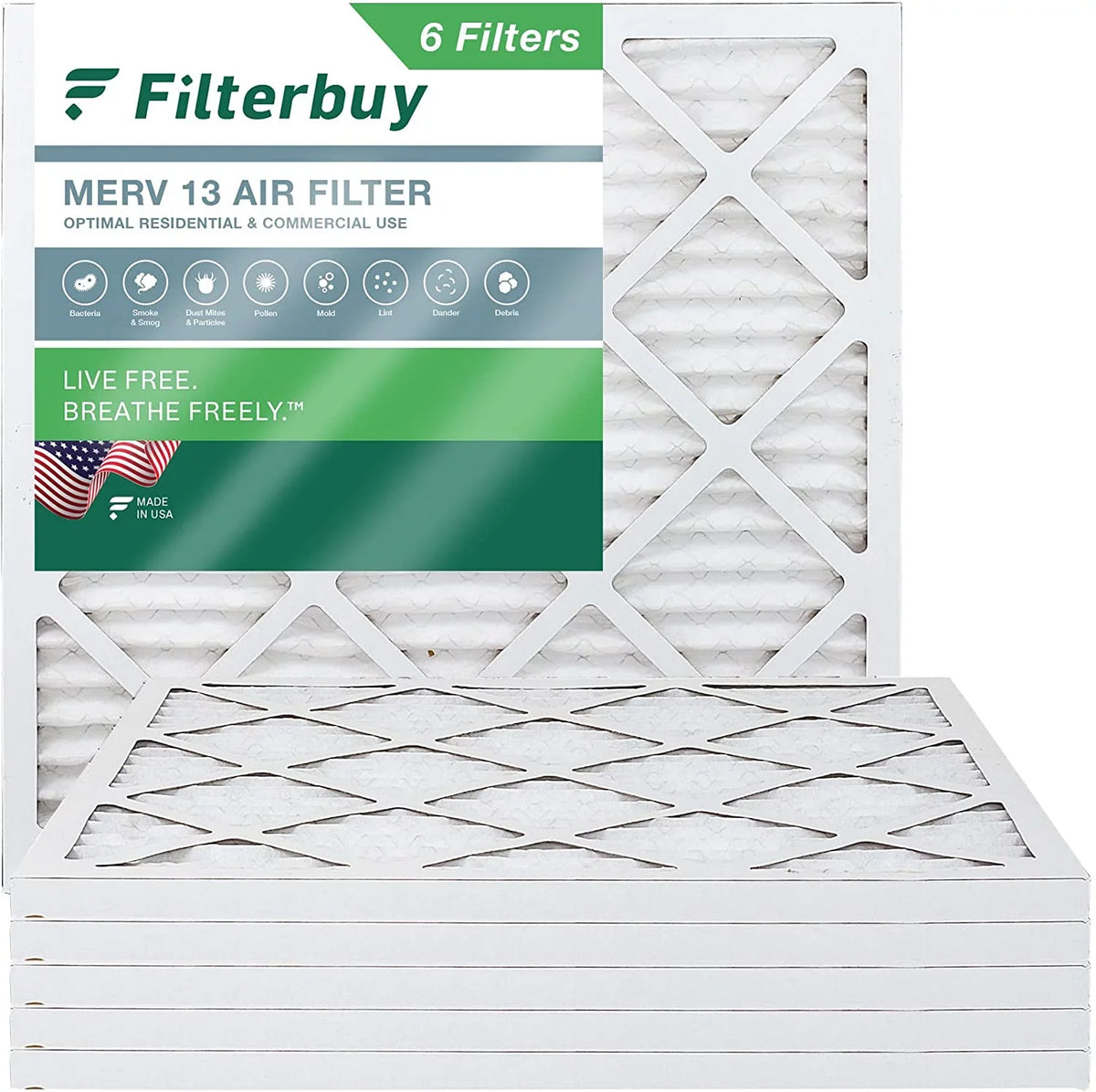 Filterbuy 12x12x1  13 Pleated   Furnace Air Filters (6-Pack)