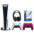 Sony Playstation 5 Disc Version Console with Extra Red Controller, Black  3D Headset and Surge PowerPack Battery Pack & Charge Cable Bundle
