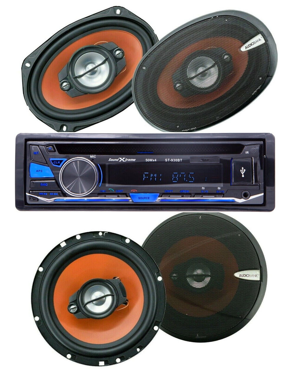 SoundXtreme Bluetooth Car Receiver    +4x Audiobank 6x9" & 6.5" Speakers Bundle