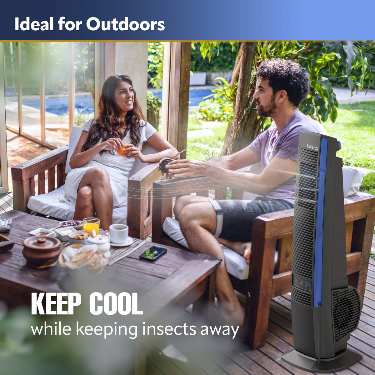 Lasko 42” Misto Outdoor Misting Tower Fan with 10 Foot Power Cord, 4 Speeds, YF300, Black
