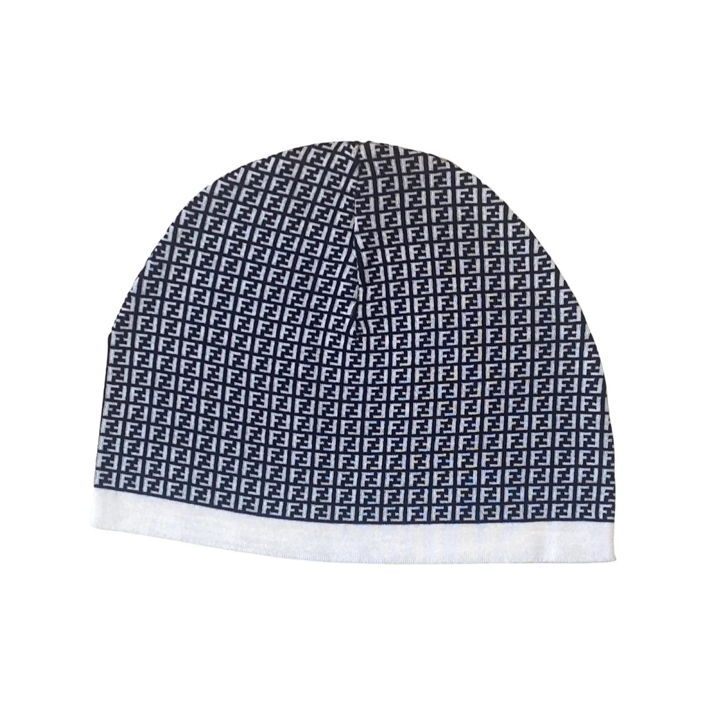 Fendi  Print Nero and Bianco Knitted Wool Beanie FXQ056