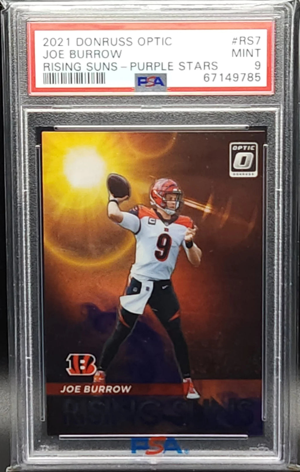 Joe Burrow Bengals 2021 Donruss Optic Rising Suns Purple Stars #1/25 Card  9