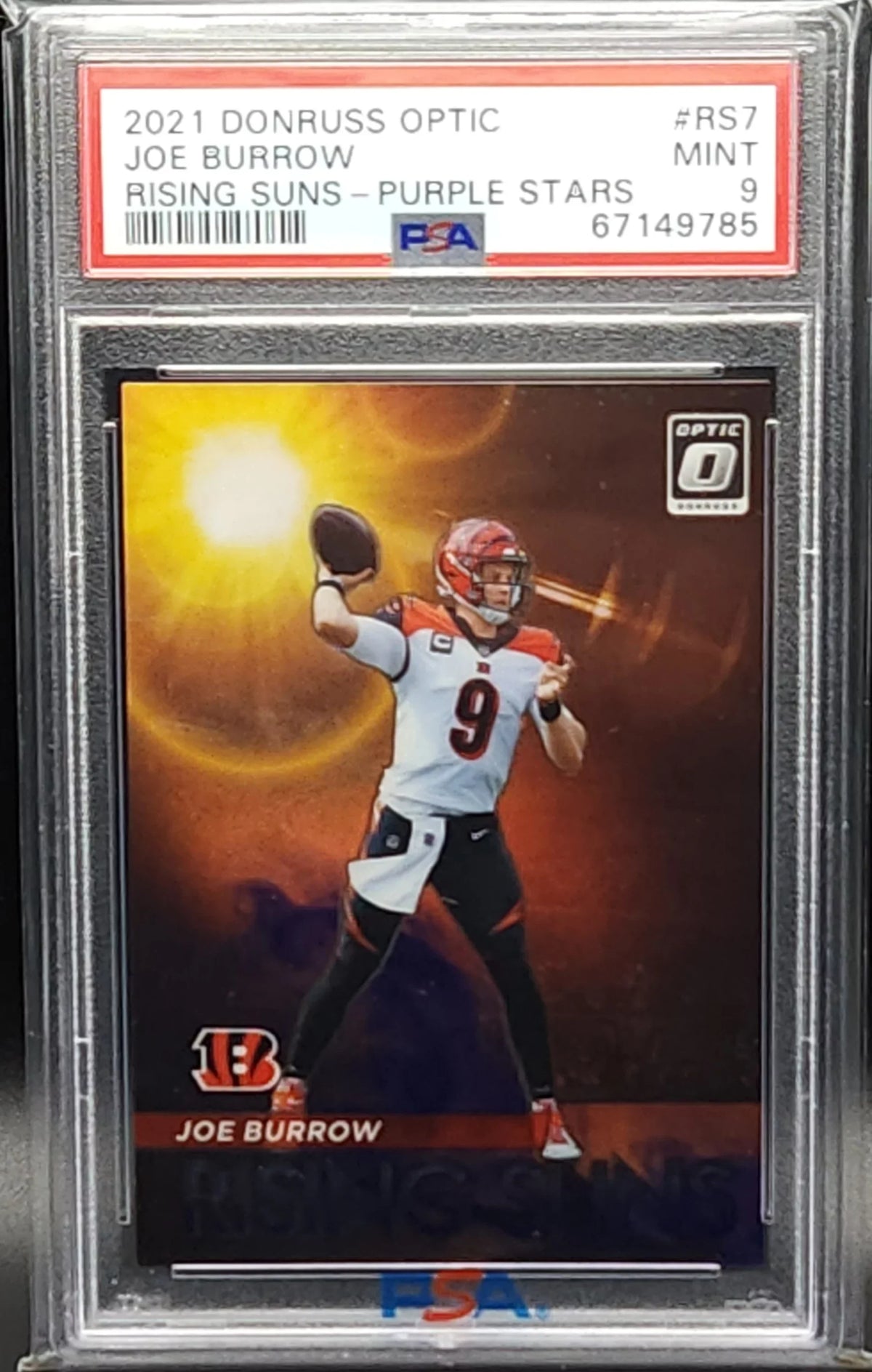 Joe Burrow Bengals 2021 Donruss Optic Rising Suns Purple Stars #1/25 Card  9