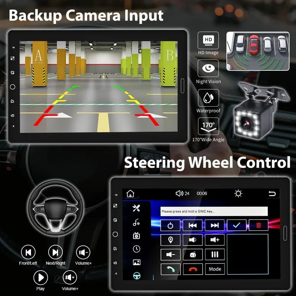 Podofo Single 1 Din 10.1'' Car Stereo Radio Apple Carplay Android Auto  Touch Screen 10 inch Car MP5 Player Bluetooth Mirror Link   Card ,with Rearview Camera