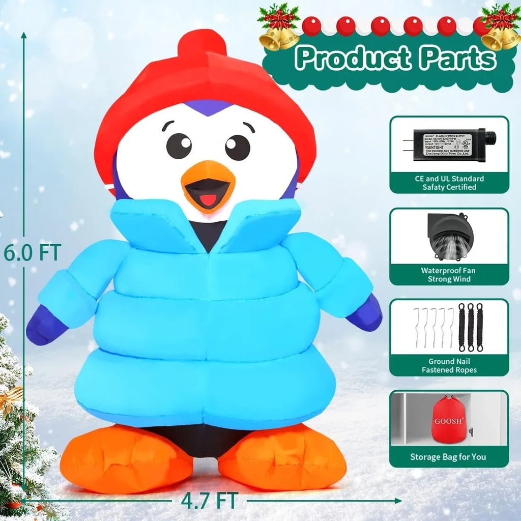 Christmas Inflatable 6  Christmas Decorations Penguin with Hat, Outdoor Penguin Decorations with  Lights, Inflatable Penguin Christmas Outdoor Inflatable Decorations Clearance for Xmas