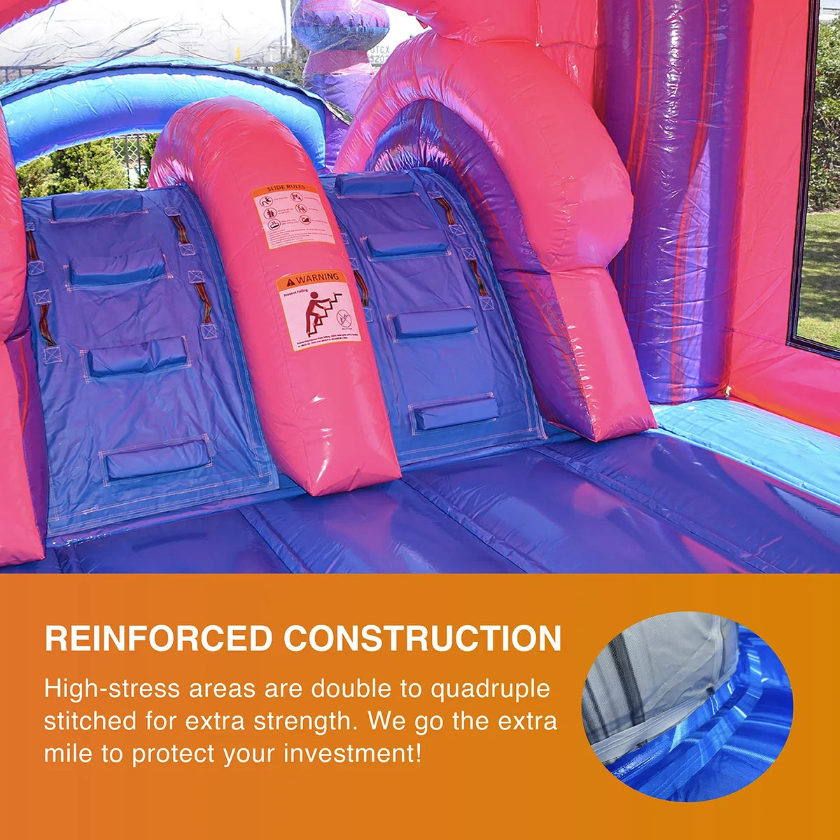 JumpOrange Commercial Grade Inflatable Bouncer with Dual Slide, for Adults and Kids, Wet Dry Use, Includes Heavy Duty Blower, Stakes and Storage, Blowup Playset, Princess Pink Purple