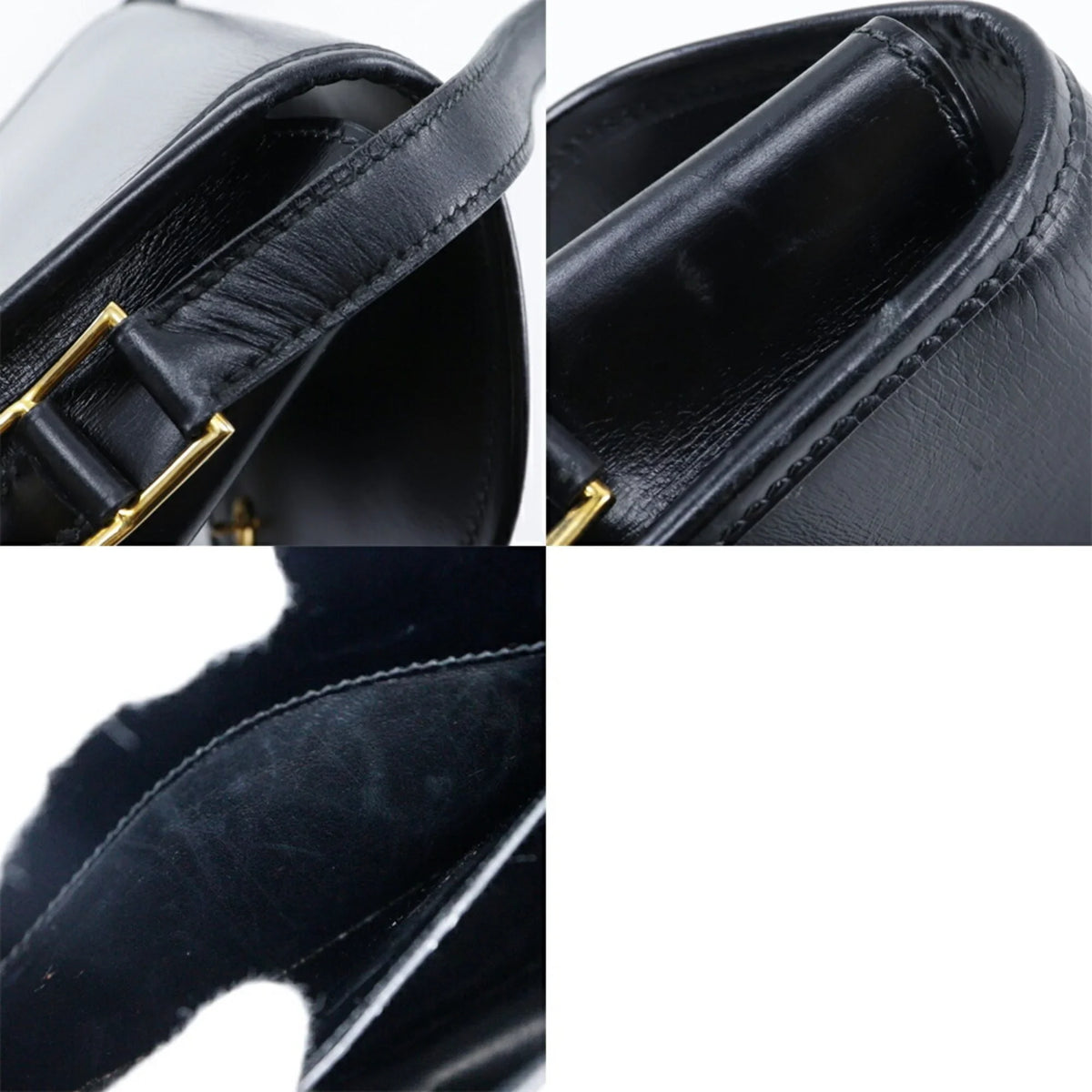 Pre-Owned Hermes  Double H Shoulder Bag Vintage Calf Made in France 1983 Black/Gold Hardware 〇M Crossbody Snap Button Ladies (Fair)