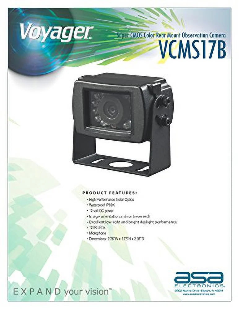 Voyager VCMS17B Super  Color Rear Mount Observation Camera with  Low-Light Assist, Built-In Microphone, Black