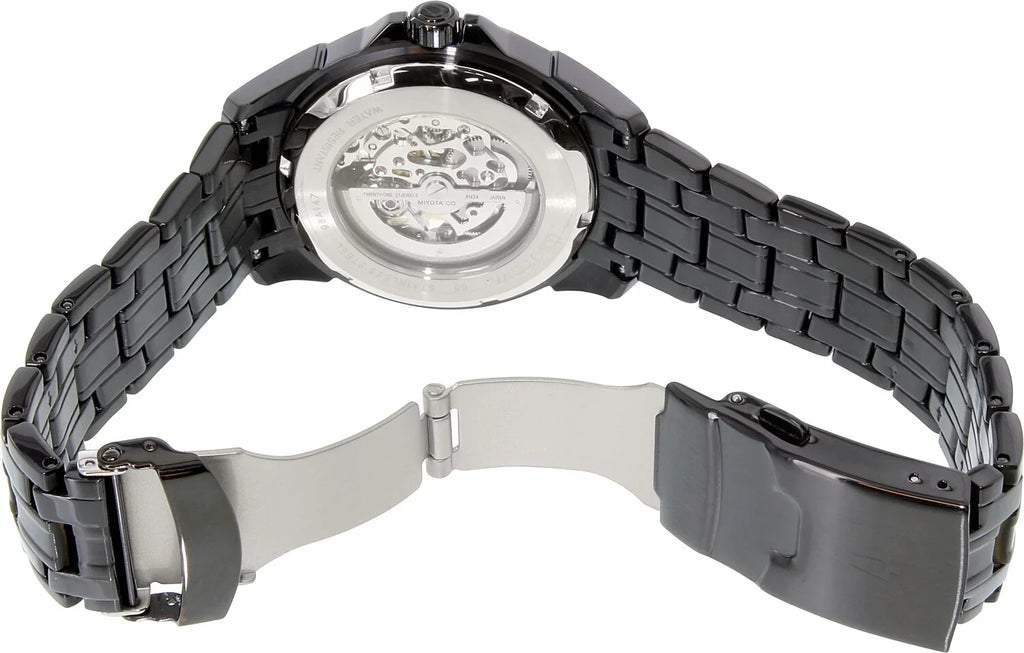 Men's Black and Silver Skeleton Dial Black  Steel Bracelet Automatic Watch 98A147
