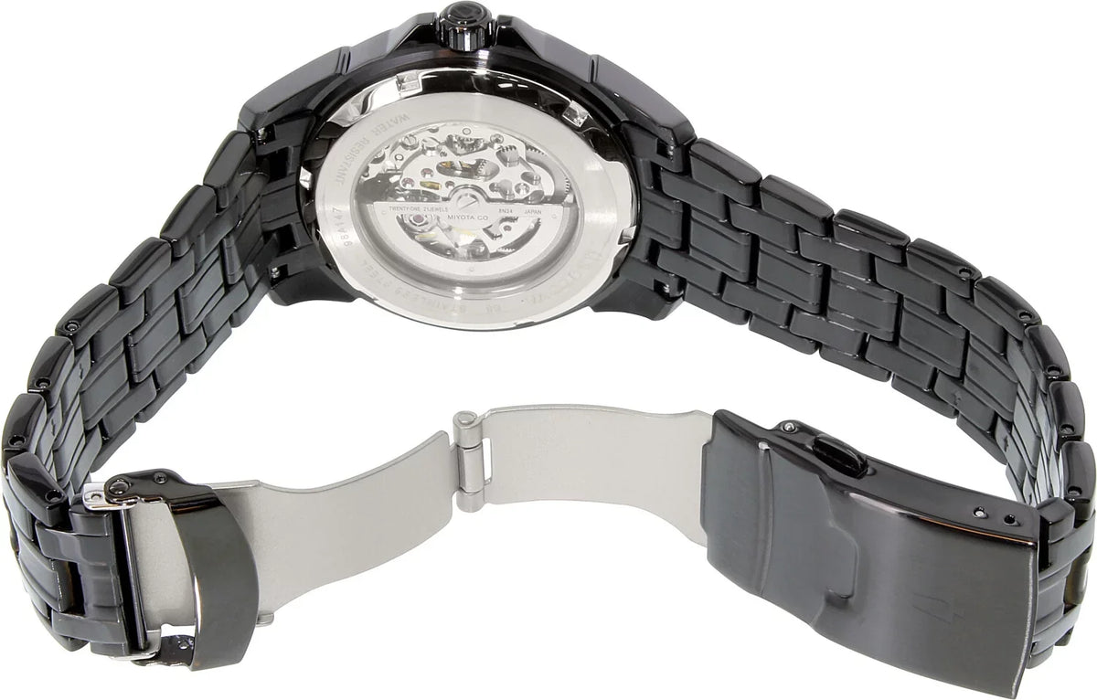 Men's Black and Silver Skeleton Dial Black  Steel Bracelet Automatic Watch 98A147