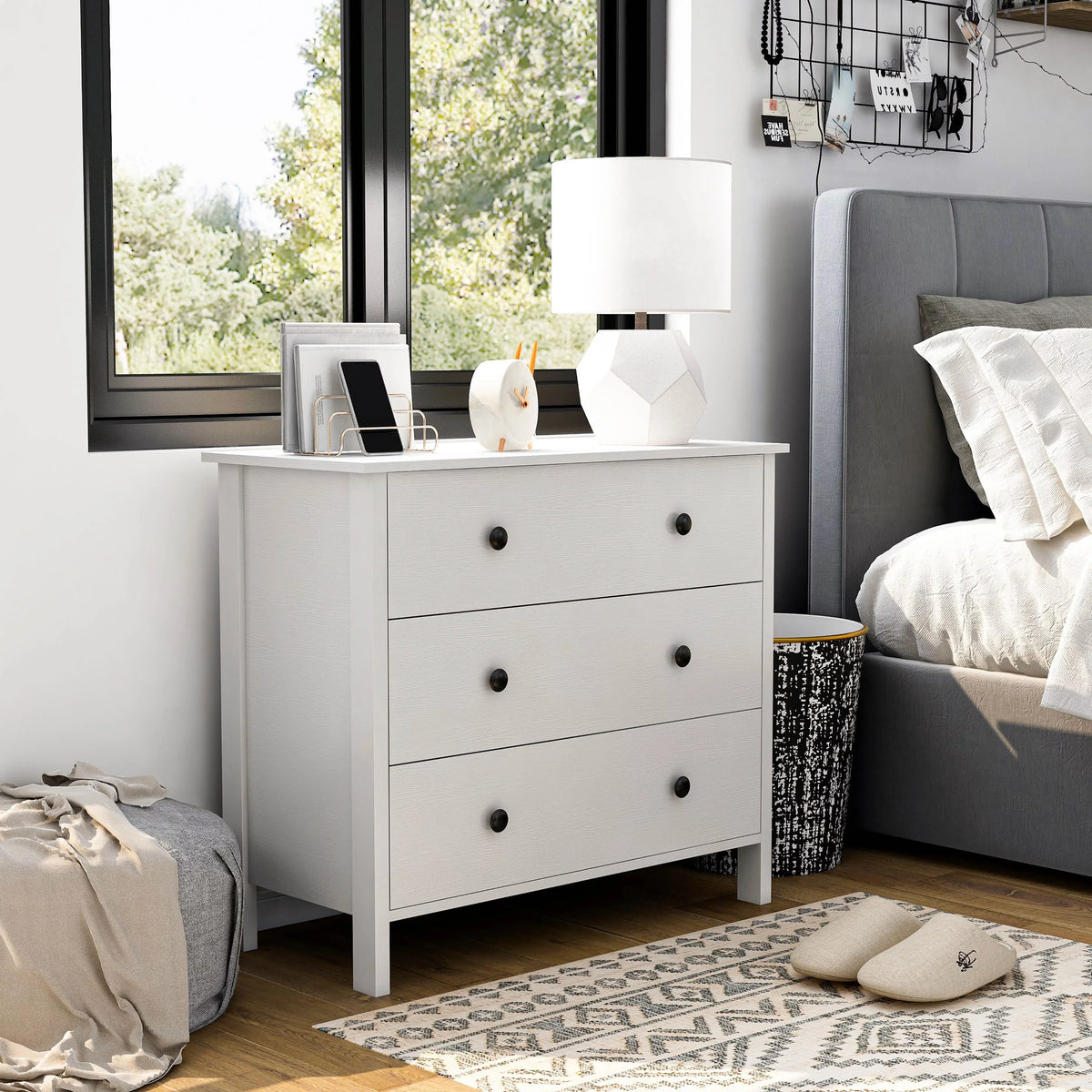 Denhour   Transitional 34-inch Wide 3-Drawer Neutral Youth Dresser by  White Marble