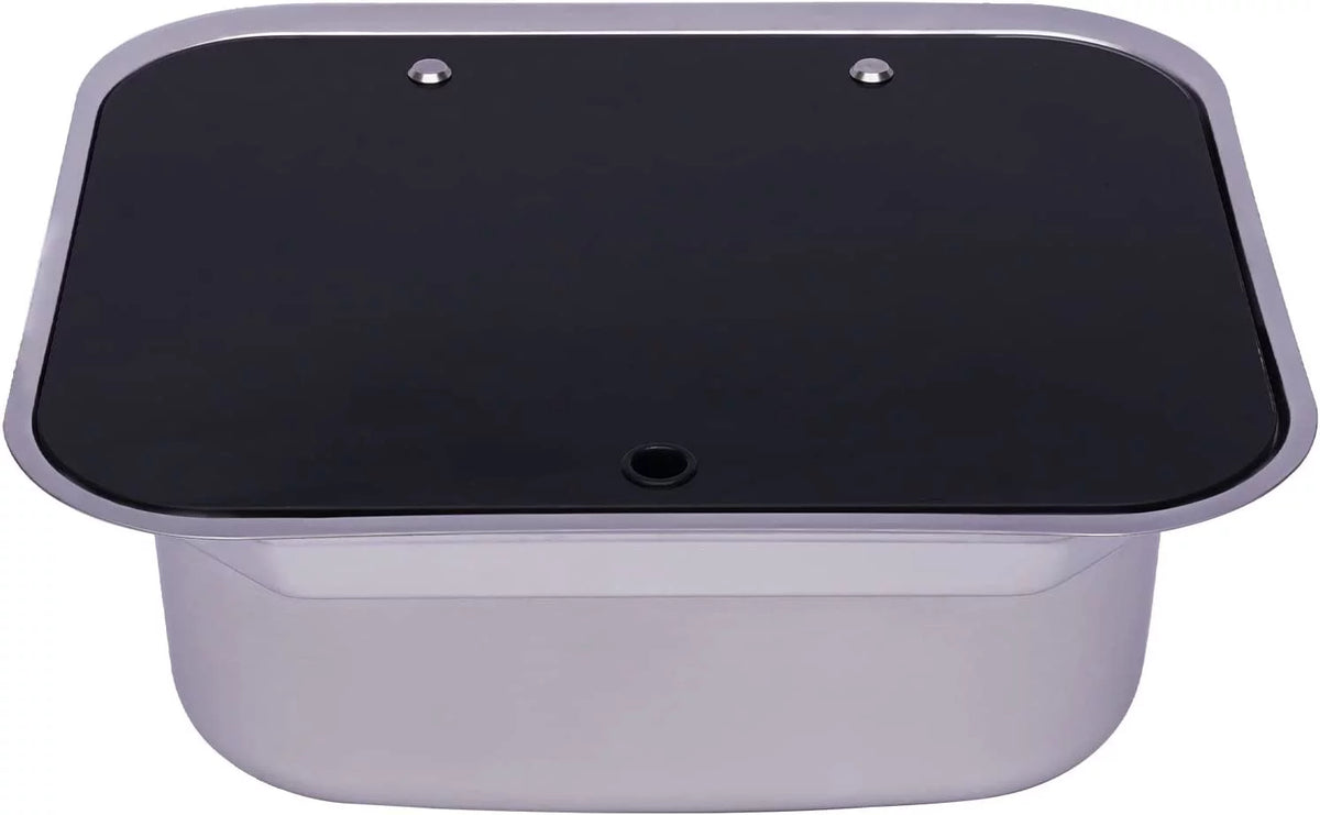 Miumaeov  Kitchen Sink Stainless Steel Hand Wash Basin Sink With Tempered Glass Lid Outdoor  Single Bowl Hand Wash Basin Sink For Caravan, Camper And Kitchen
