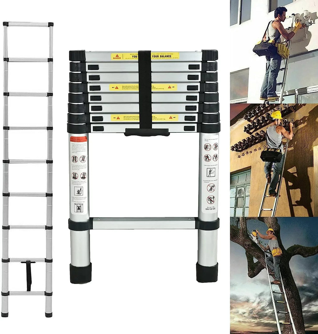 Telescoping Ladder, 8.5  Aluminum Extension Ladder Step Ladders Loft Ladder Attic Ladder Collapsible Ladders for Home, Multi-Purpose Telescopic Compact Ladder for Roof, 330 Pound , EN131