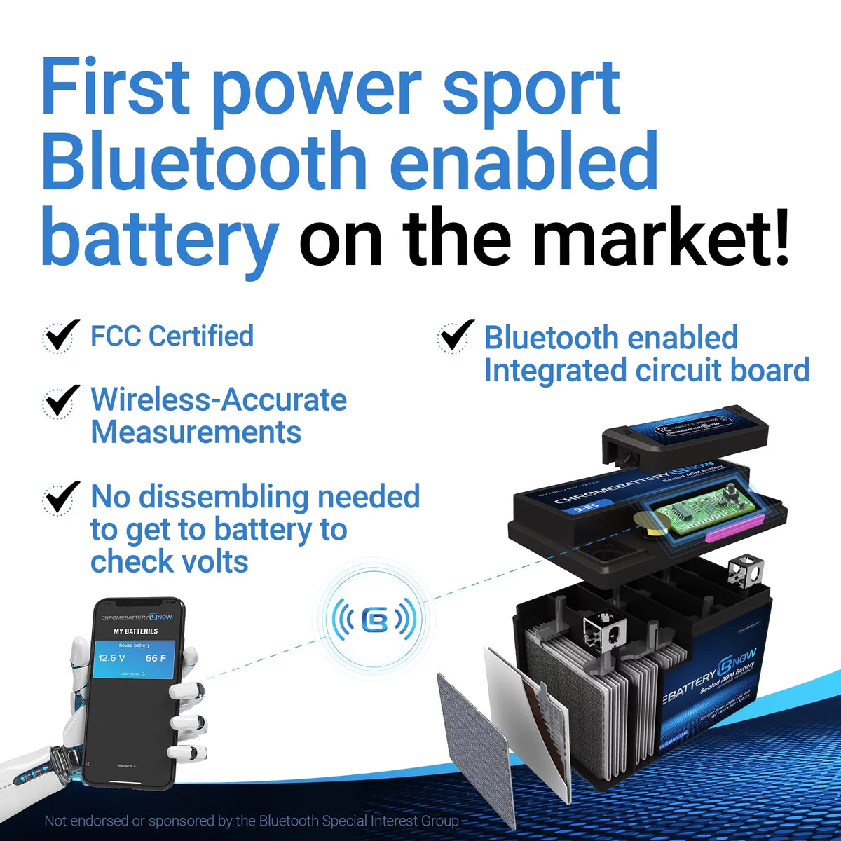 Chrome Battery Now Ytx20l-bs (20l-bs 12 Volt,18 Ah, 270 Cca) Intelligent Wireless Smartphone Connectivity  Battery for Personal Watercraft - Brp (sea-doo) 1500 All Models Years (1988 - 1993)