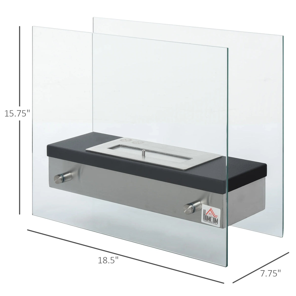 Ethanol Fireplace, 18.5" Tabletop 0.39 Gal Stainless Steel 269 Sq. Ft., Burns up to 3 Hours, Black