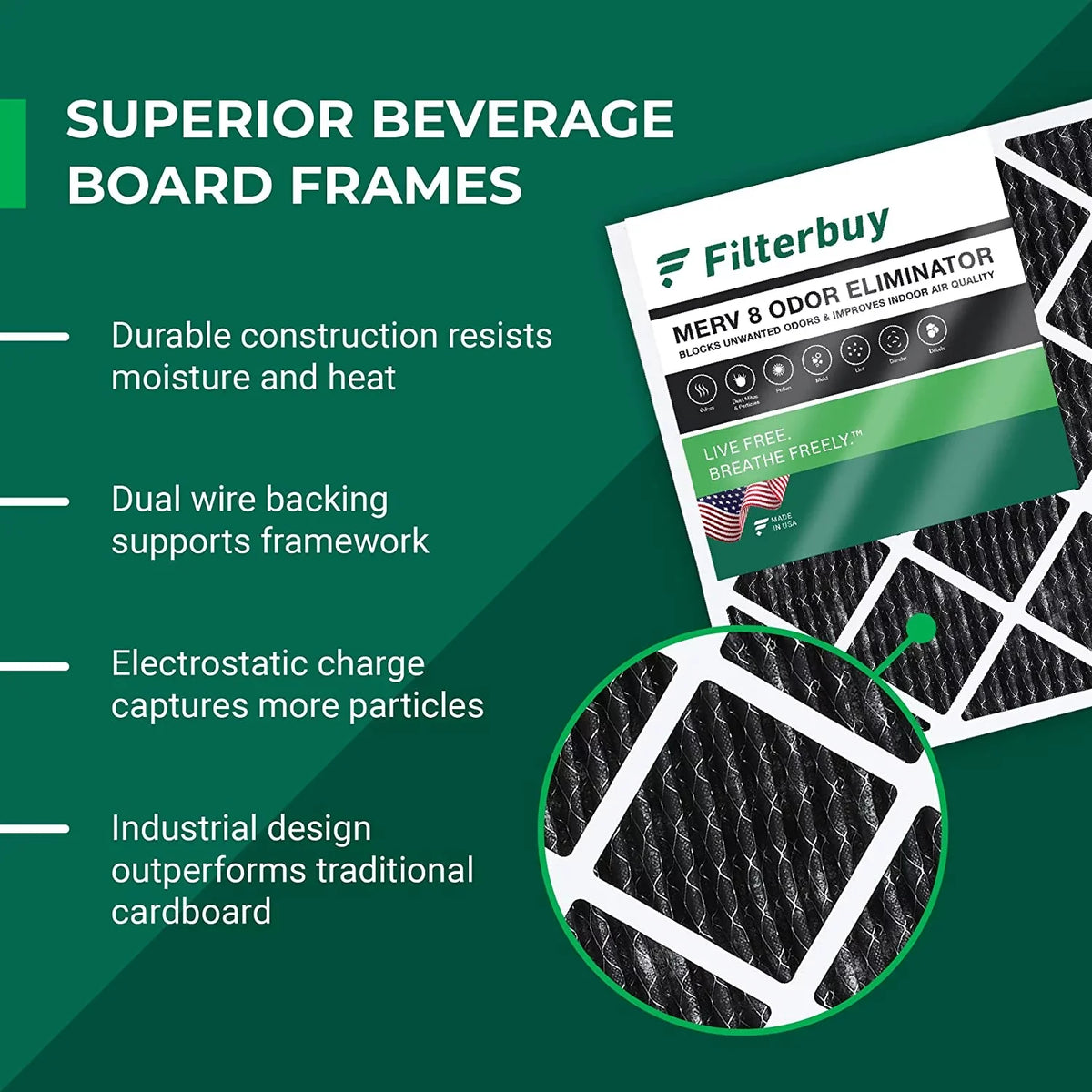 Filterbuy 20x24x1  8 Odor Eliminator Pleated   Furnace Air Filters with Activated Carbon (2-Pack)
