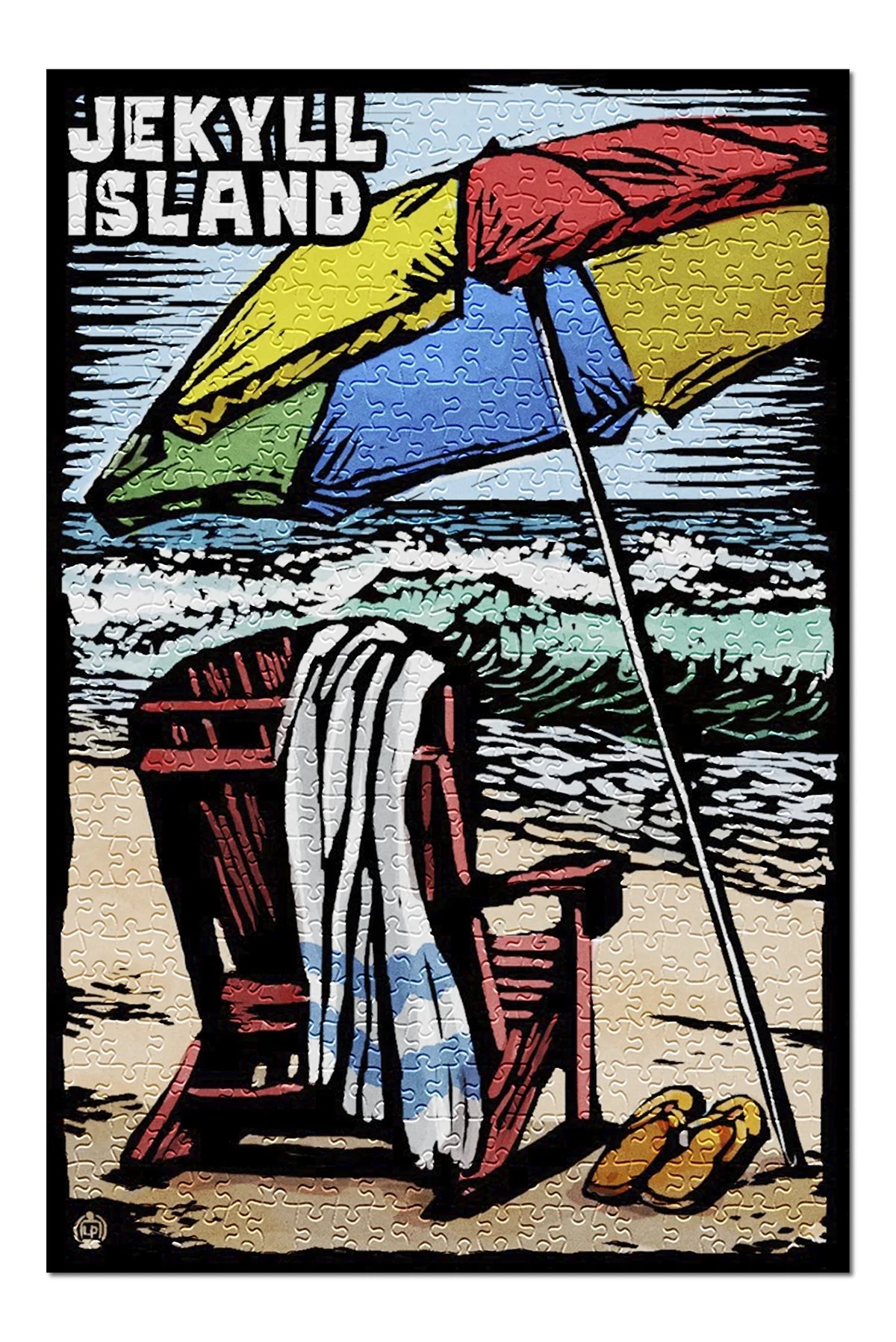 Jekyll Island, Georgia, Beach Chair, Scratchboard (19x27 inches, Premium 500 Piece Jigsaw Puzzle for Adults and Family, Made in )