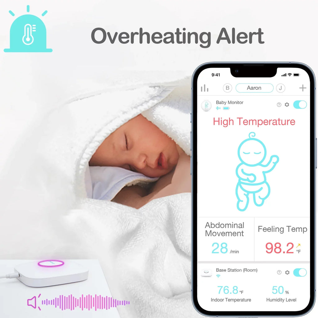 Sense-U Smart Baby Abdominal Movement Monitor - Tracks Baby's Abdominal Movement, Temperature, Rollover, Sleeping Position and Humidity on Smartphone and Base Station - Anytime, Anywhere, Green