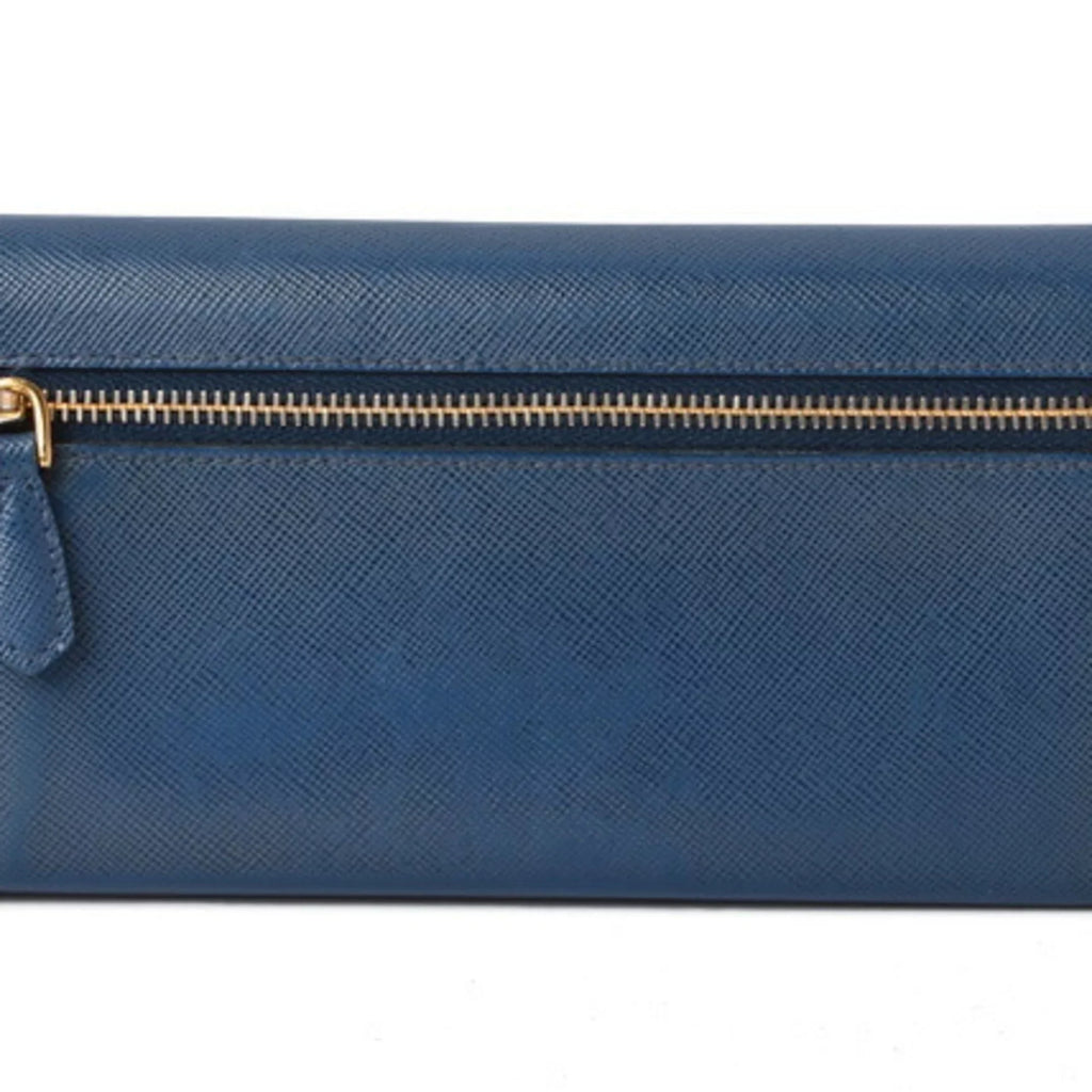 Pre-Owned Prada wallet  long 1MH132  blue   embossed leather (Good)