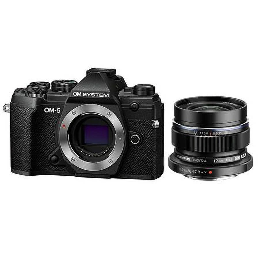 '-5 Mirrorless Digital Camera with M.Zuiko Digital  12mm f/2 Lens, Black