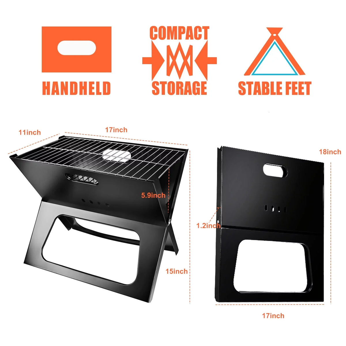 iMountek Portable  Barbecue Grill Foldable Charcoal Grill Camping Garden Outdoor Travel with 10Pcs  Steel