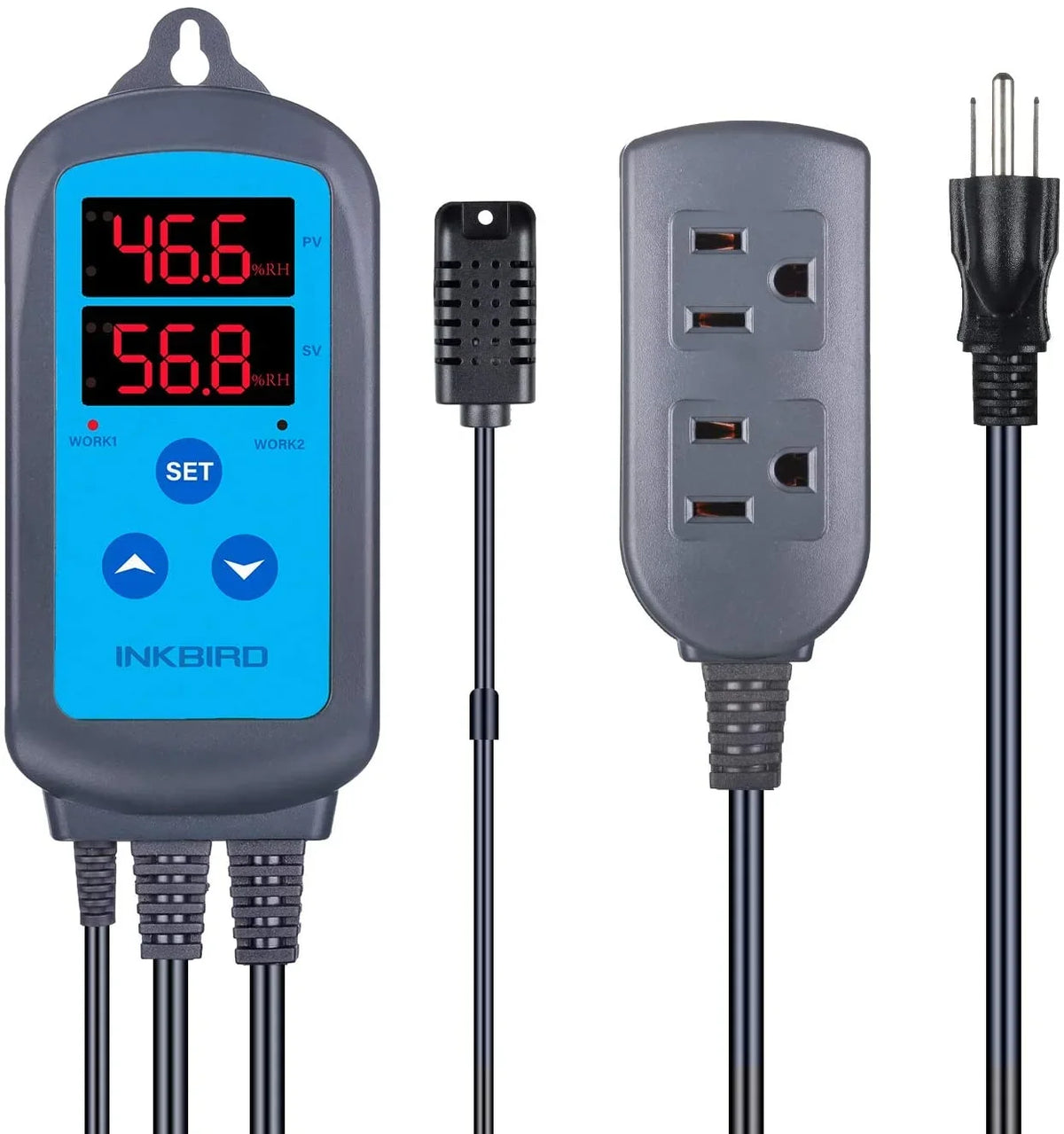 Humidity Controller IHC200 Inkbird Humidistat Mushroom Greenhouse Pre Wired Outlet Dual Stage Humidifier Dehumidifier.