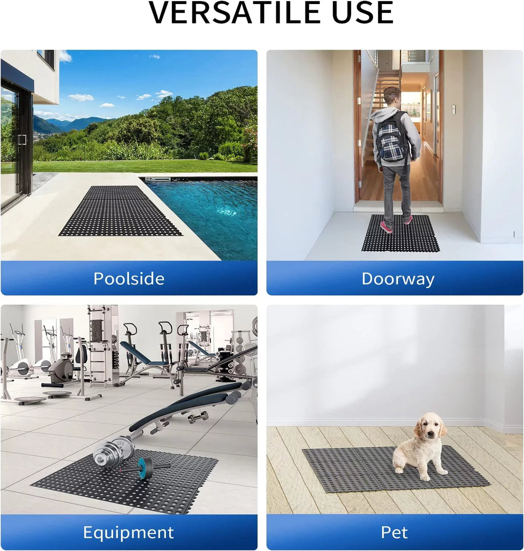 36 x 36 in. 2-Pack Interlocking Rubber Floor Mat for Restaurant Kitchen Bar Garage Anti Fatigue Flooring, Non-Slip Outdoor Shower Pool Drainage Mat