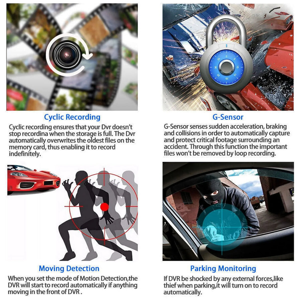 Xhy Car Dual Lens Dash Cam 1080P 4"   Front/Rear/Built-In Video Camera Driving Recorder G-Sensor, Motion Detection and Parking Monitoring