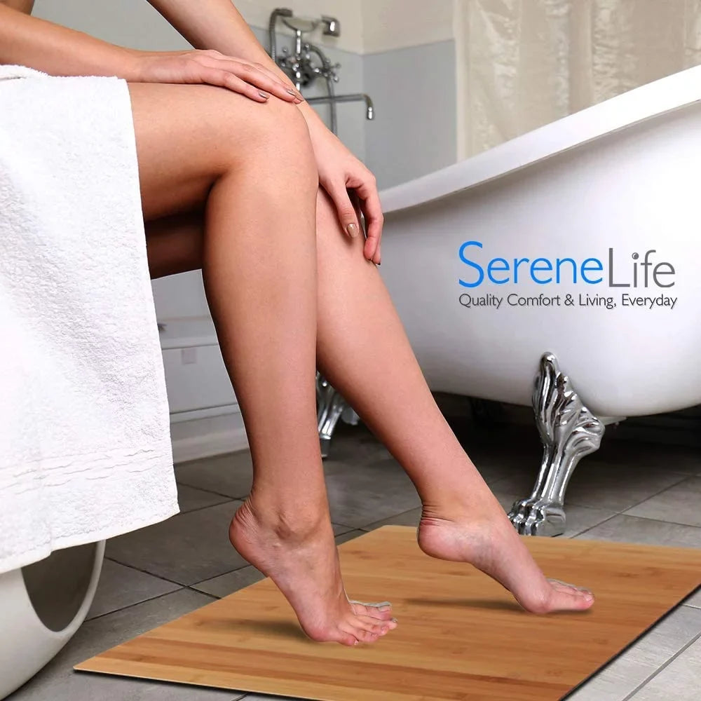 SereneLife SLFBMT20 Fold Up Non Slip Natural Bamboo Bath Floor Mat