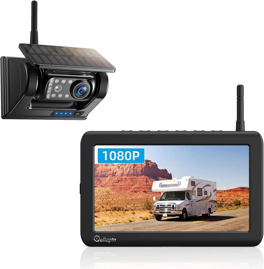eRapta Magnetic Solar Wireless Backup Camera 5'' Monitor  1080P Waterproof No Drilling 1 Min  Installation X5