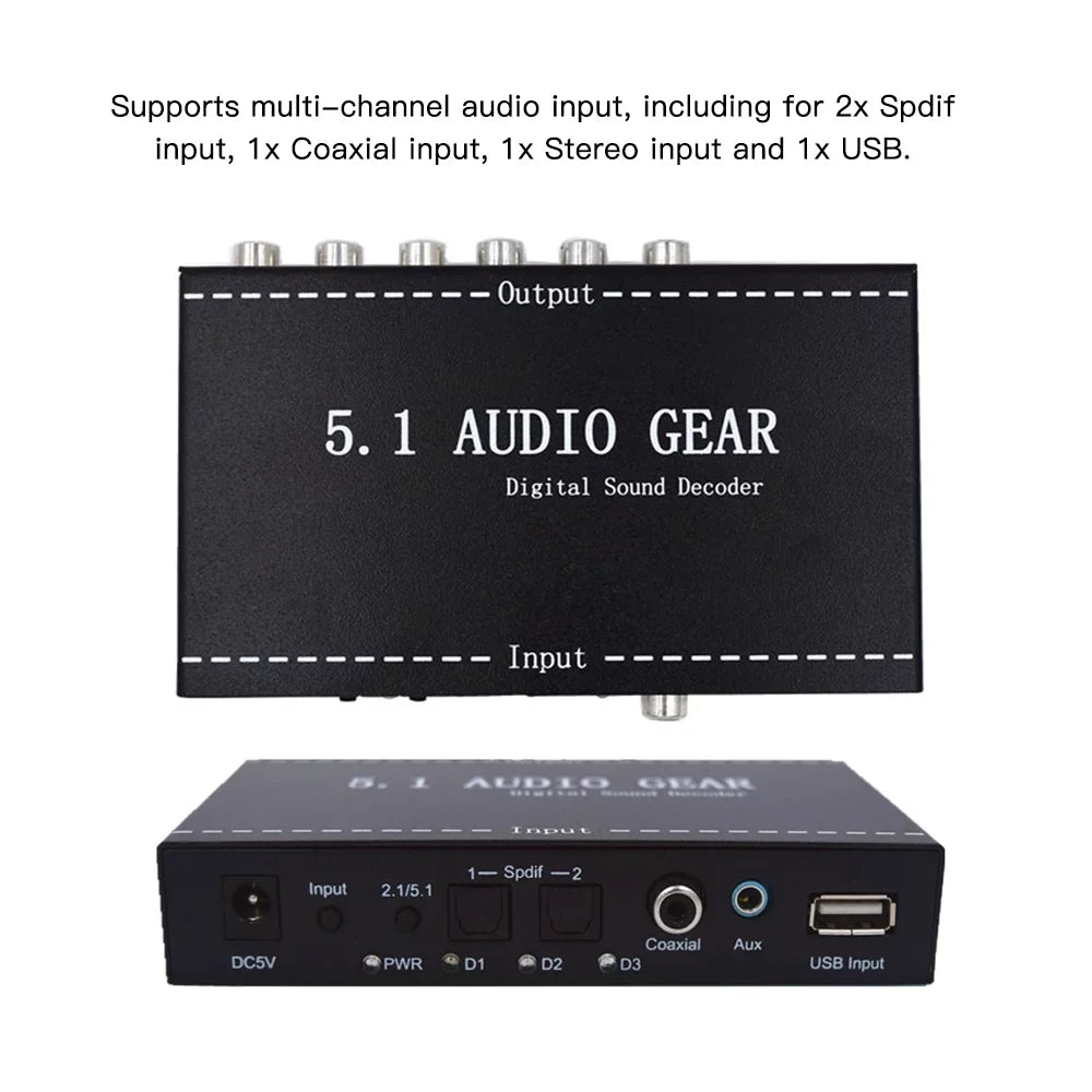 moobody -A6L 5.1 Audio Gear Digital Sound Decoder Audio Converter 3.5mm Audio Output Replacement for Dolby Digital -3 Plug