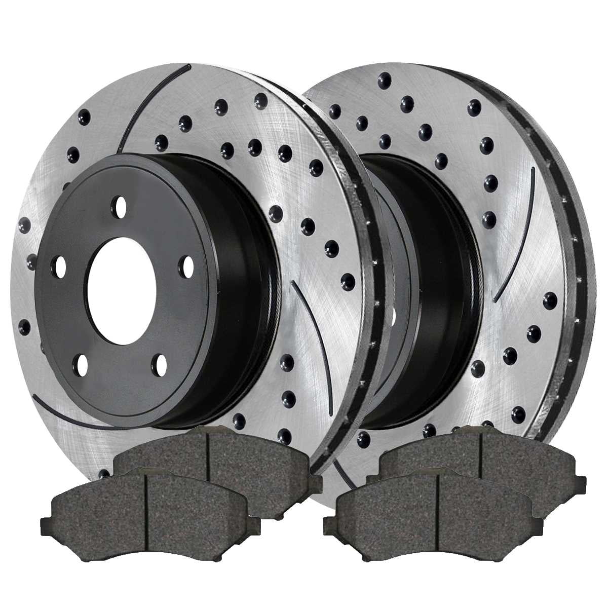 AutoShack Front Drilled Slotted Brake Rotors Black and Ceramic Pads Kit Driver and Passenger Side Replacement for Chrysler Town & Country  Routan Ram C/V Dodge Journey 2008-2016 Grand Caravan V6