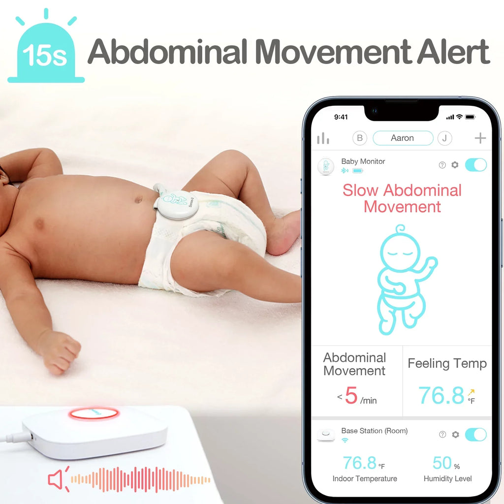 Sense-U Smart Baby Abdominal Movement Monitor - Tracks Baby's Abdominal Movement, Temperature, Rollover, Sleeping Position and Humidity on Smartphone and Base Station - Anytime, Anywhere, Green
