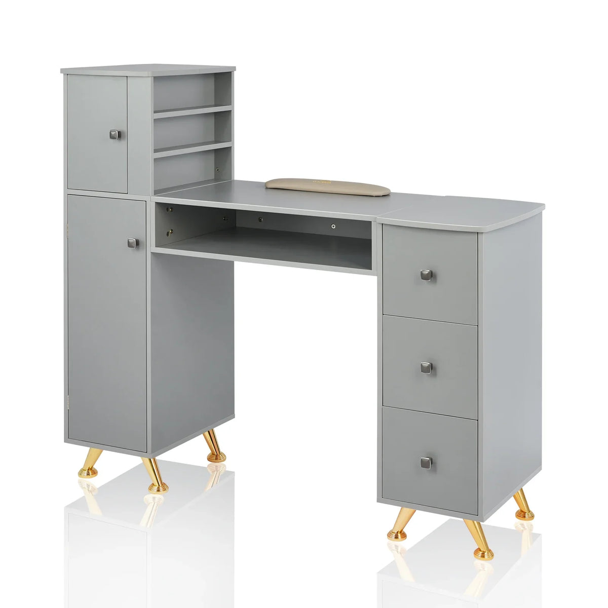 Manicure Table Nail Desk for Technician w/Wrist Rest & Plastic Table Mat, Acetone Resistant Nail Table Station w/Large Capacity Storage Space, for Home Spa Beauty Salon - Grey