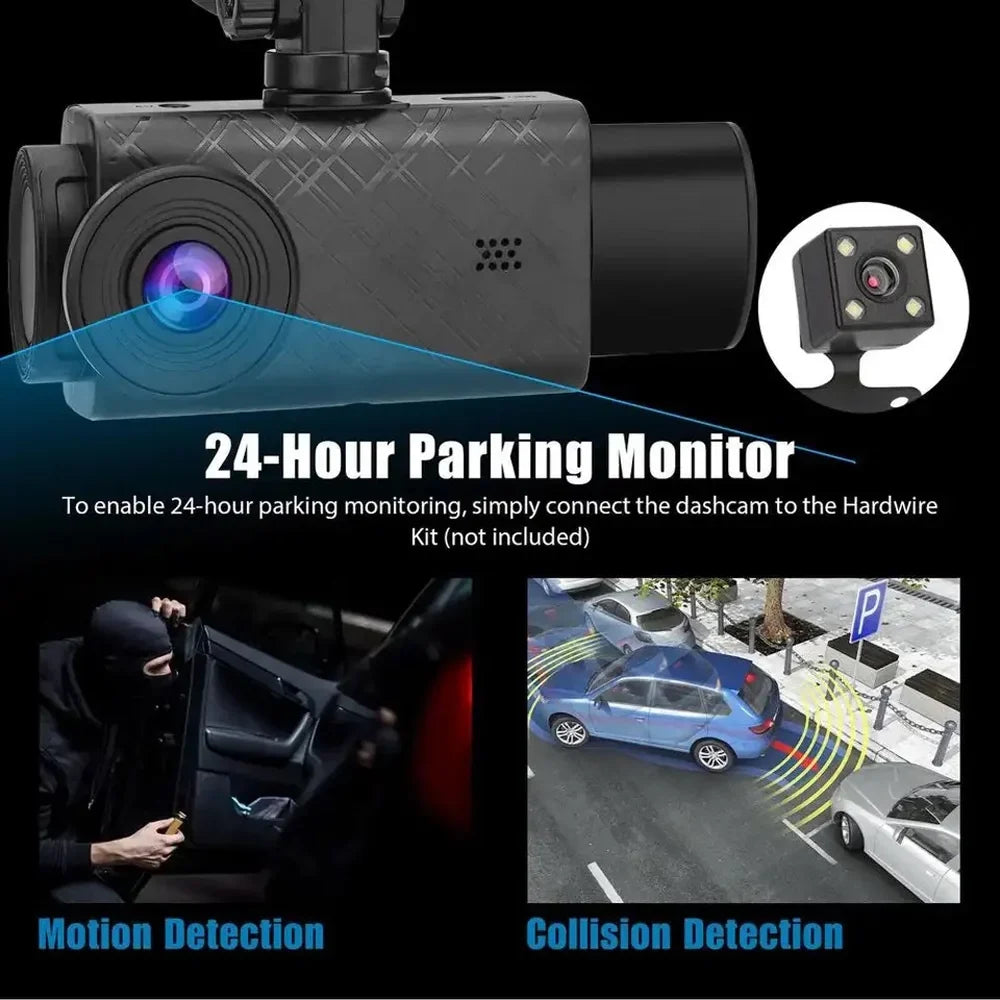 Nebublu 3 Cameras Dash Cam, Car Video Recording Camcorder, Auto Safety Driving Recorder