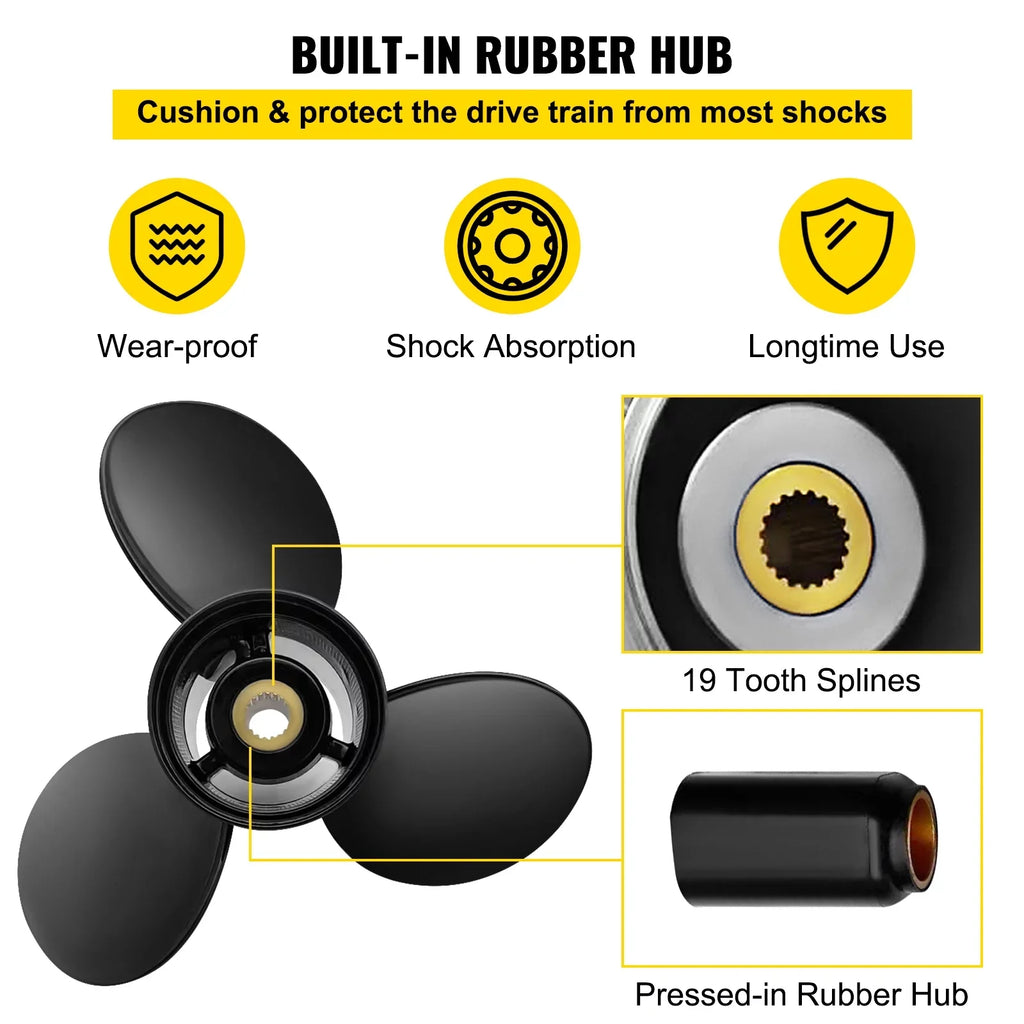 Outboard Propeller, 3-Blade 14.5" x 19" Boat Propeller, Replace for  3817468, Compatible with  Sterndrives Outboard Volvo Penta Engine, Right-handed Aluminium Propeller & 19 Spline Teeth