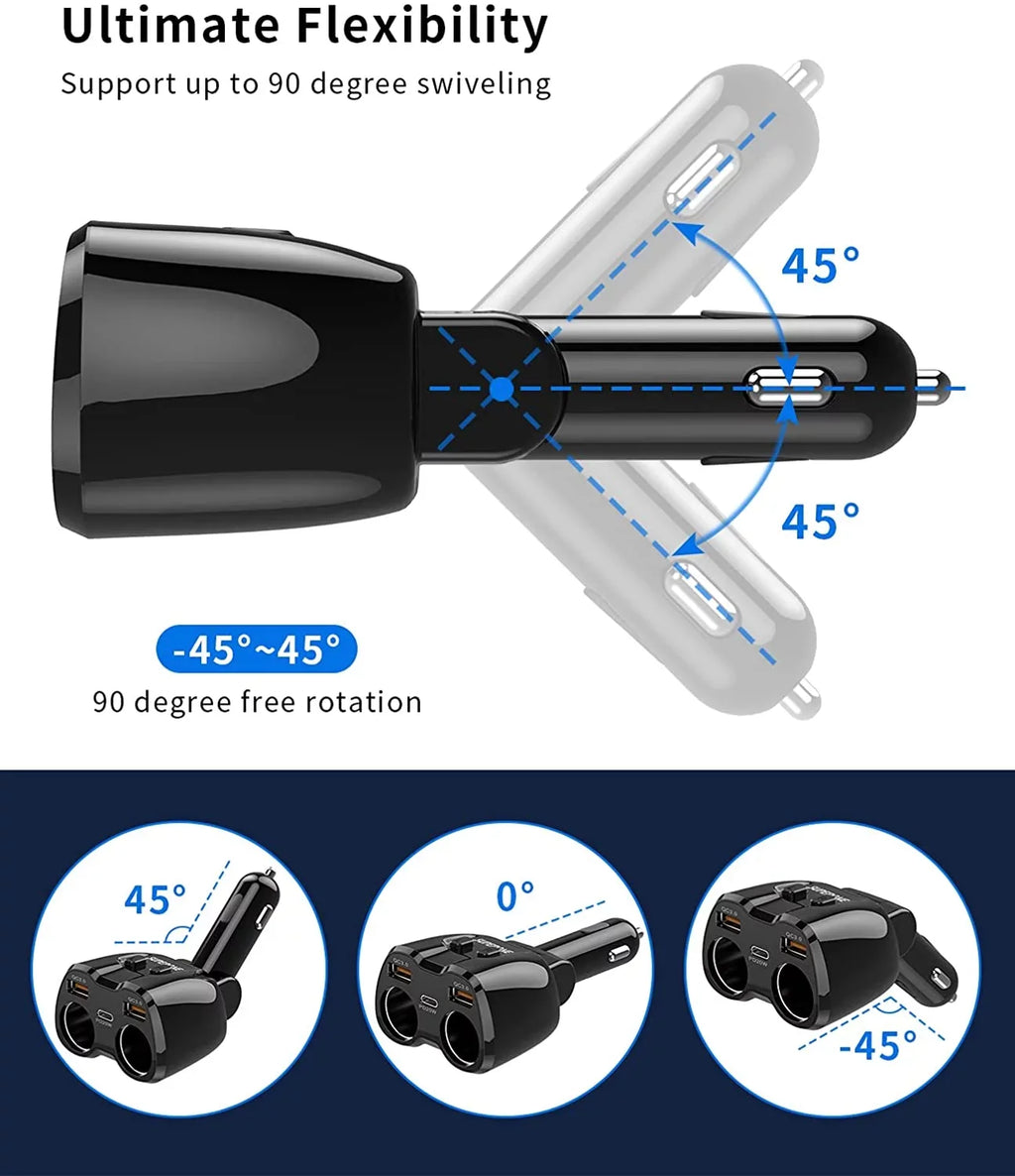 ?Upgraded? ette Lighter Splitter,  180W 2-Socket ette Lighter Adapter with Dual QC3.0 and 20W   C Car Charger Splitter for /Dash Cam/Laptop/iPad/iPhone 13 Pro Max/13/12/11
