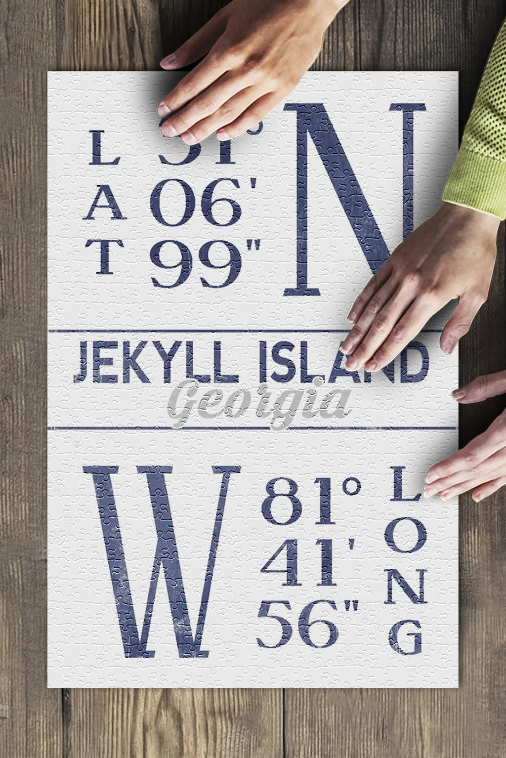 Jekyll Island, Georgia, Latitude and Longitude (Blue) (19x27 inches, Premium 500 Piece Jigsaw Puzzle for Adults and Family, Made in )