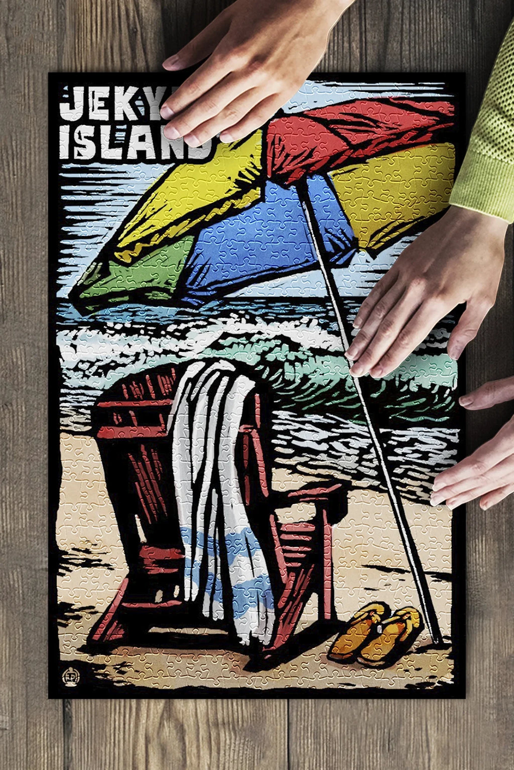 Jekyll Island, Georgia, Beach Chair, Scratchboard (19x27 inches, Premium 500 Piece Jigsaw Puzzle for Adults and Family, Made in )