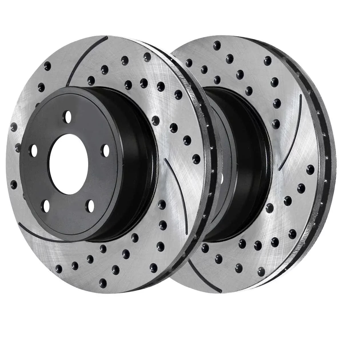 AutoShack Front Drilled Slotted Brake Rotors Black and Ceramic Pads Kit Driver and Passenger Side Replacement for Chrysler Town & Country  Routan Ram C/V Dodge Journey 2008-2016 Grand Caravan V6