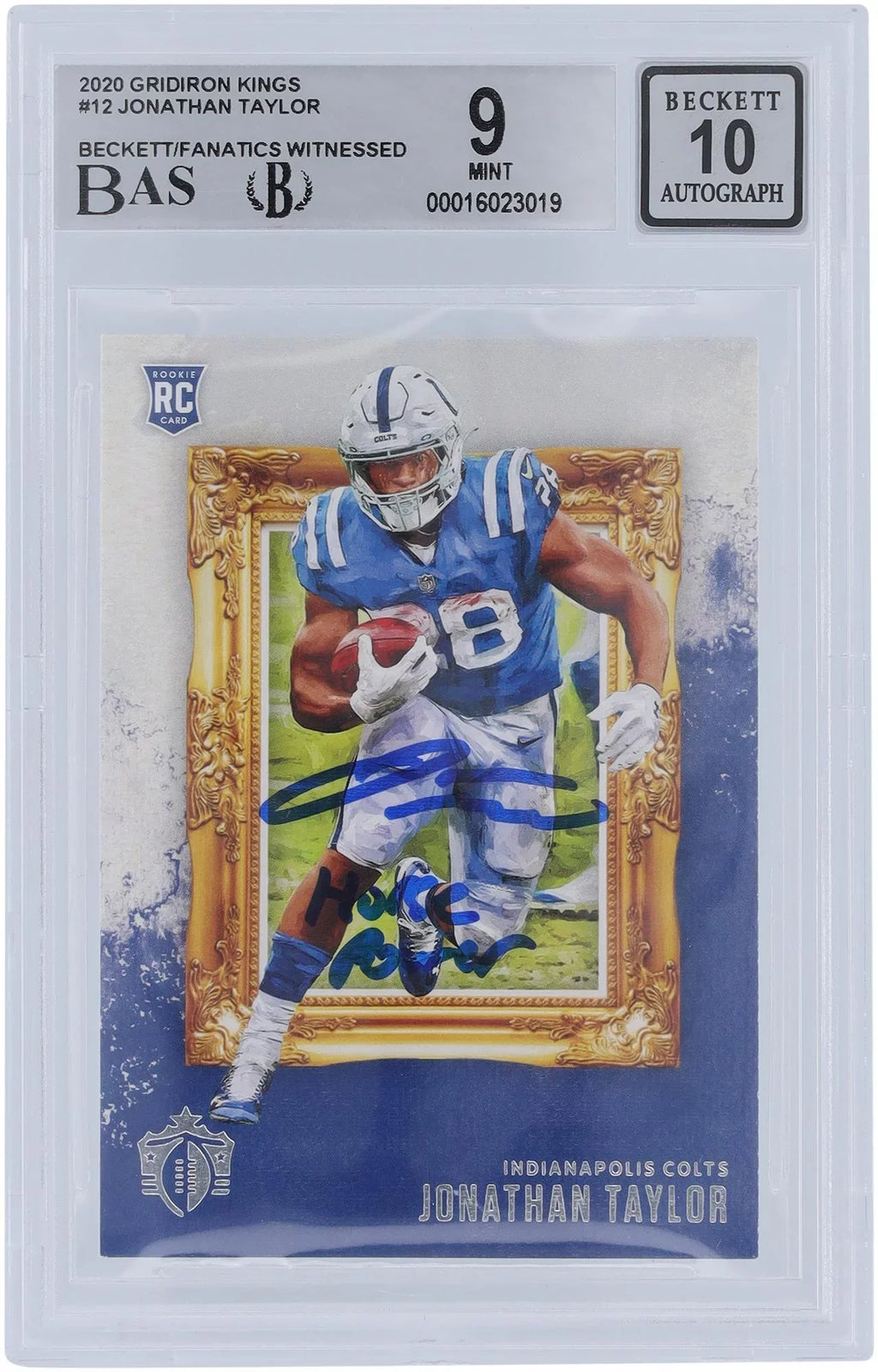 Jonathan Taylor Indianapolis Colts Autographed 2020 Panini Gridiron Kings #-12 Beckett Fanatics Witnessed Authenticated 9/10 Rookie Card with "Horse Power" Inscription - Fanatics Authentic Certified