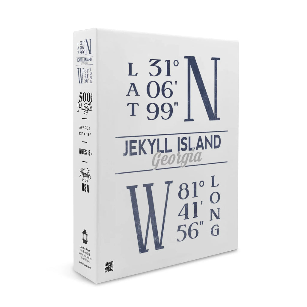 Jekyll Island, Georgia, Latitude and Longitude (Blue) (19x27 inches, Premium 500 Piece Jigsaw Puzzle for Adults and Family, Made in )