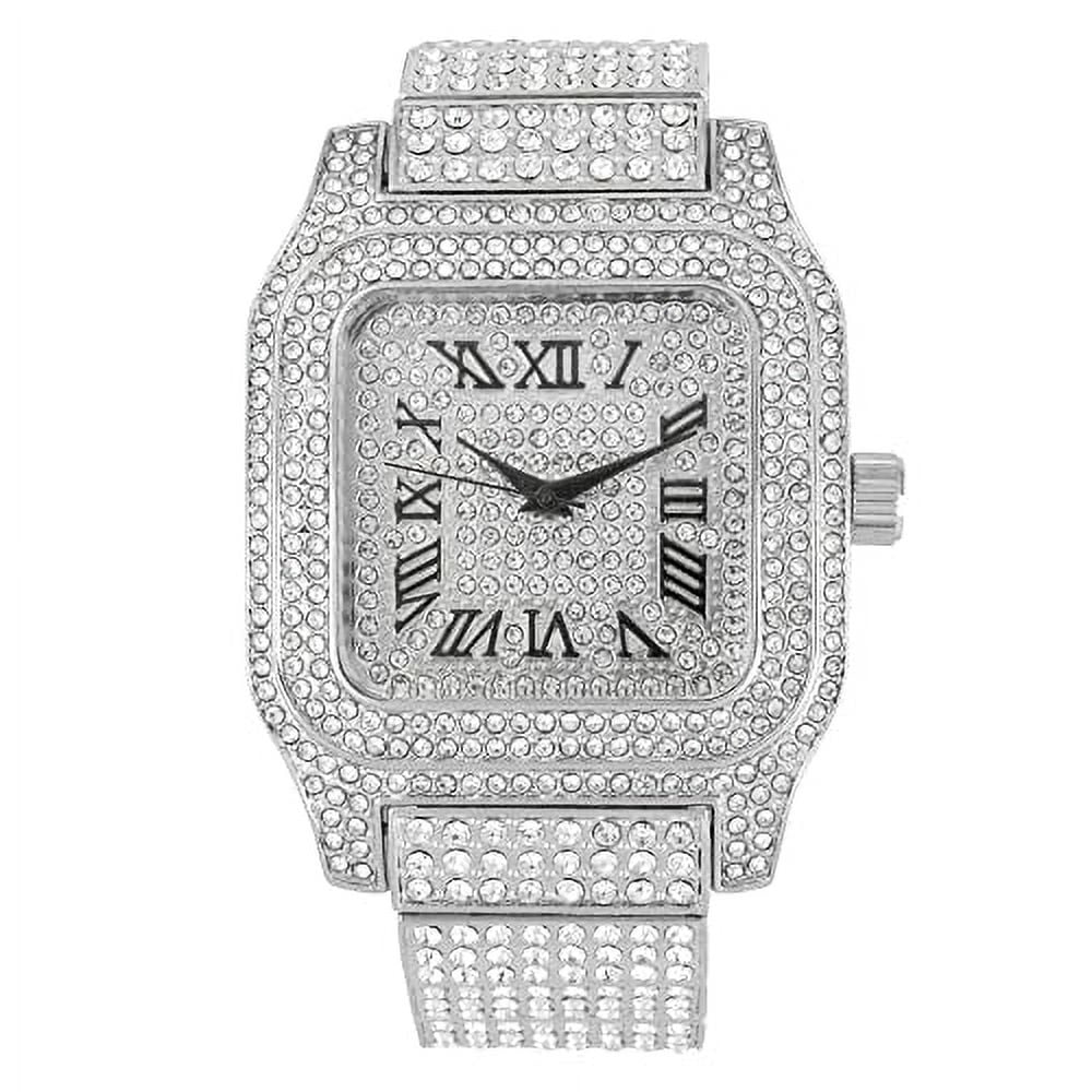 Charles Raymond Bling-ed Out Biggie Square Hip Hop Iced Out Watch You Will Hypnotize in a Crystal Watch - 0513Sq (Silver Black R#)